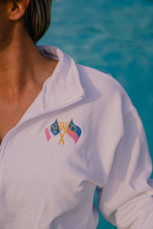 Embroidered FWD Quarter Zip (White)